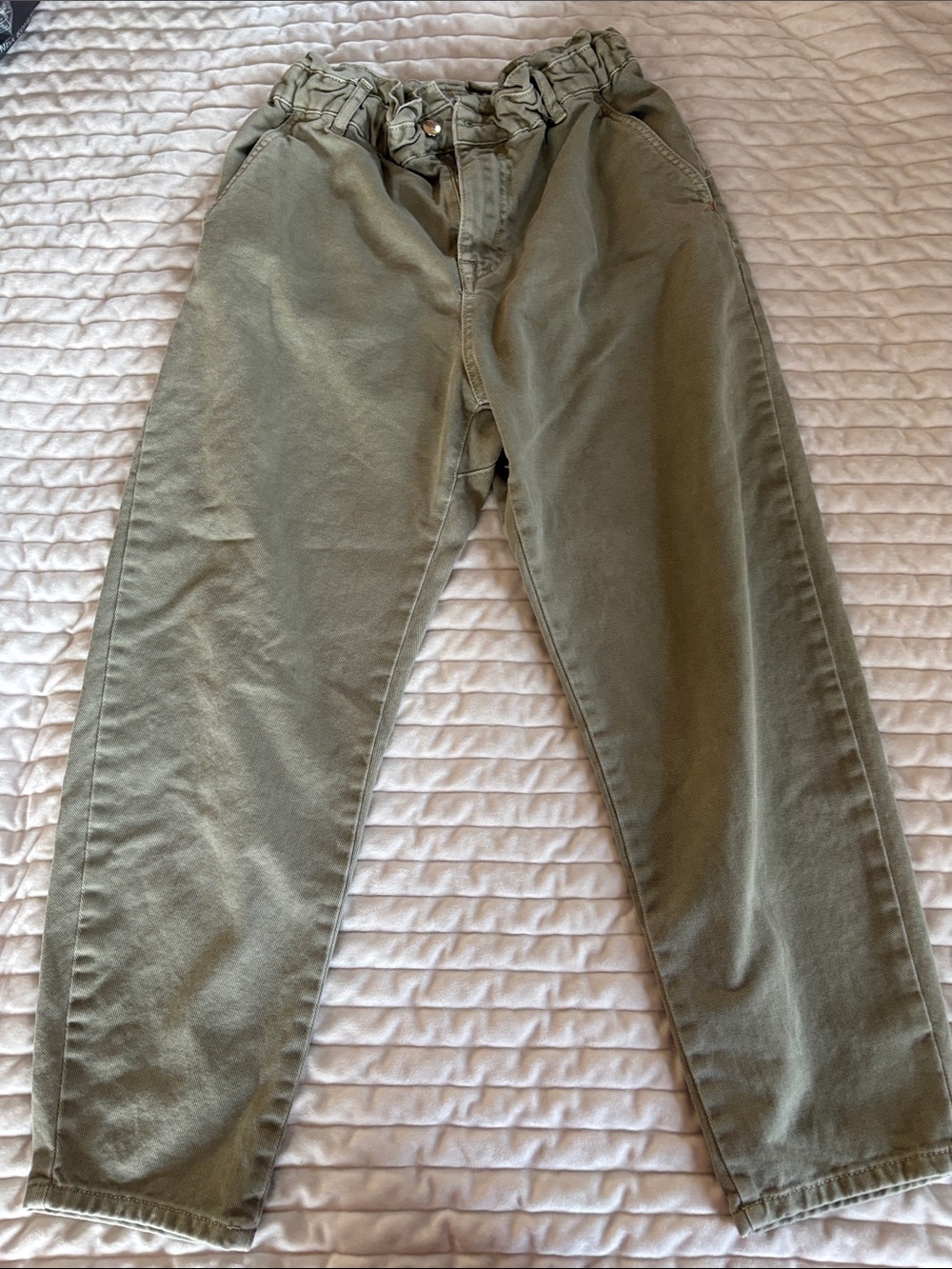 Zara Olive Green Paperbag Waist Trousers